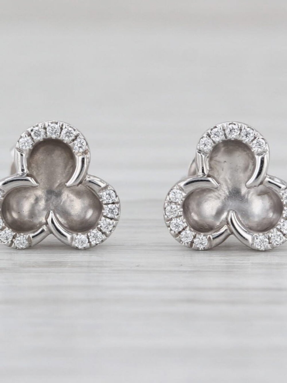 0.12ctw Diamond Clover Stud Earrings 14k White Gold 3 Petal Flower Studs